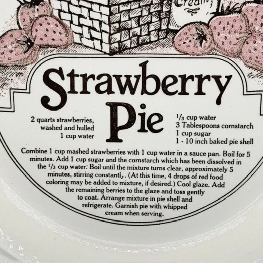 Vintage Strawberry Pie Recipe Plate Dish Baker Royal China Jeannette Ceramic USA